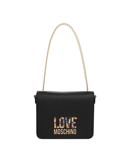 Borsa a spalla rhinestone logo di Love Moschino in Black