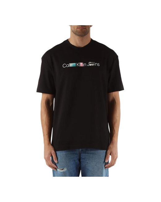 Calvin Klein T-shirt aus baumwolle mit geprägtem logo in Black für Herren