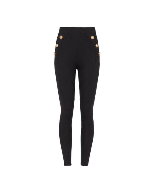 Balmain Black Cotton Blend Buttoned Leggings