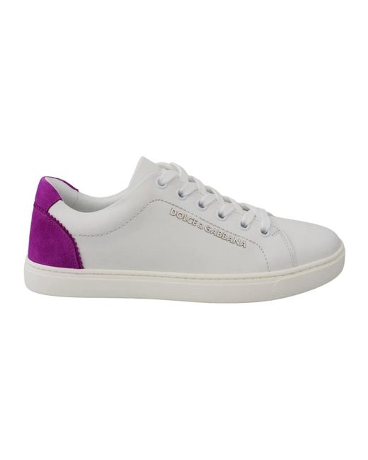 Dolce & Gabbana Gray White Purple Leather Logo Shoes