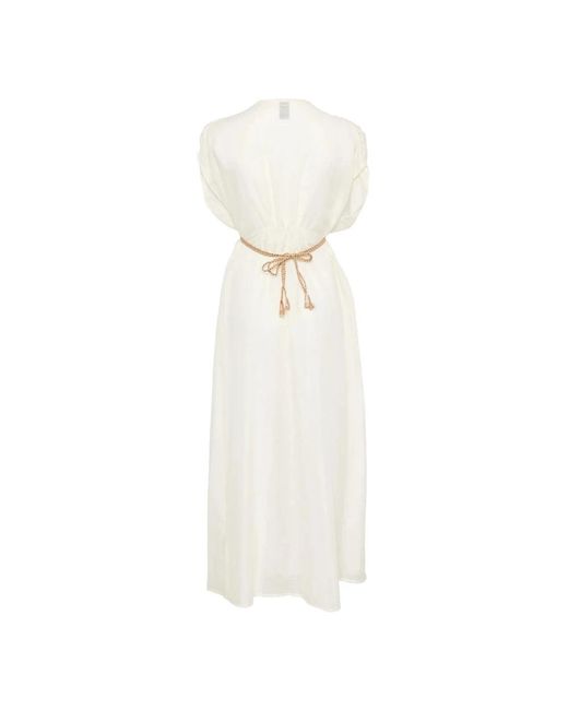 120% Lino V-Neck Jurk in het White