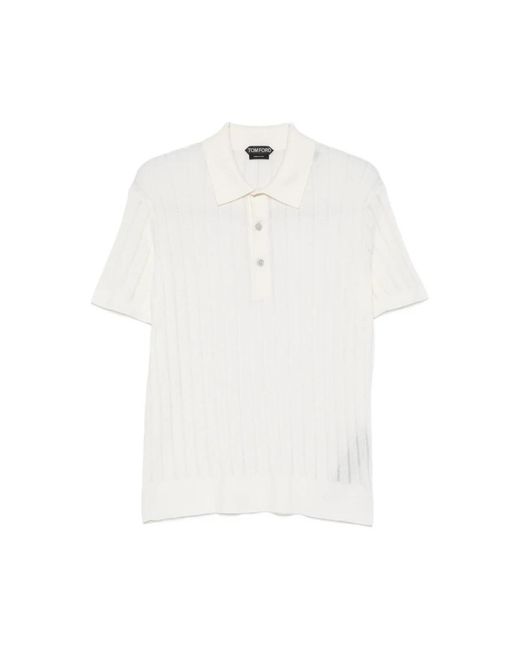 Tom Ford Tops ,Wit ,Katoen Katoenen Zijde Gebreide Polo in het White voor heren