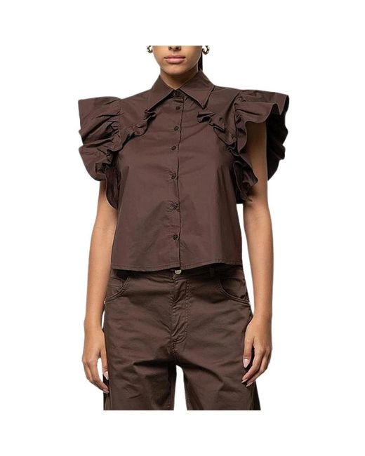 Kaos Brown Hemd Mit Rüschenärmeln