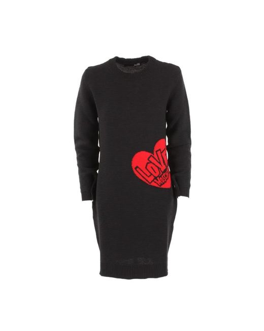 Vestido de lana con estampado de corazones Love Moschino de color Black