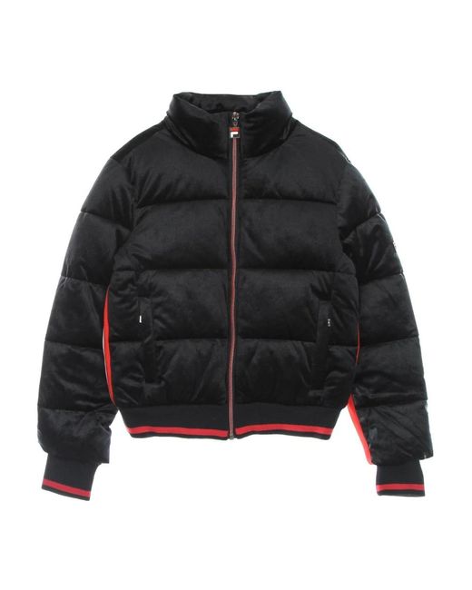 Fila Jassen ,Zwart ,Polyester Zwarte Cropped Puff Jack Met Hoge Kraag in het Black