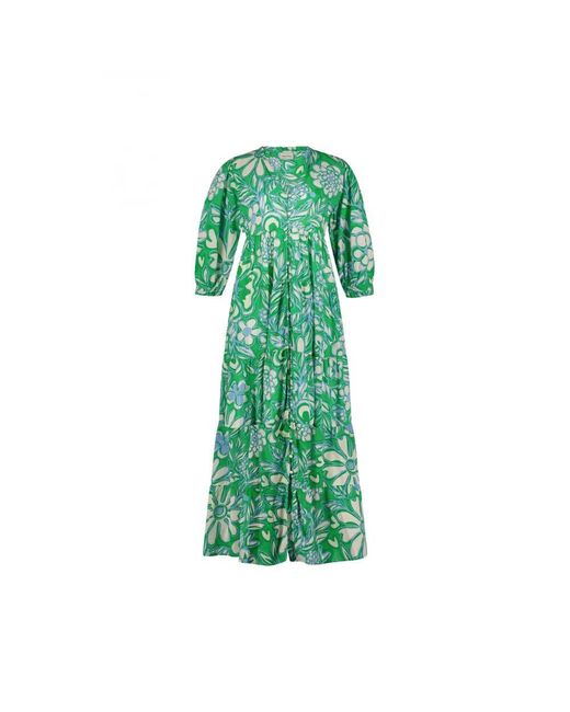 FABIENNE CHAPOT Green Maxikleid mit stickerei und puffärmeln