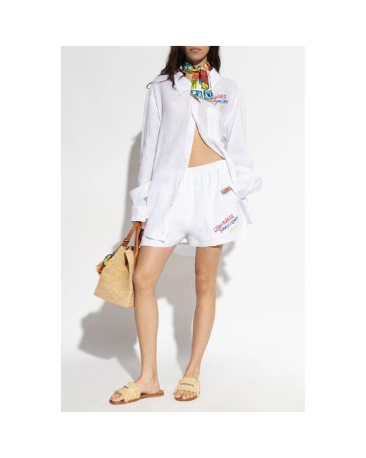 DSquared² Korte Broeken ,Wit ,Linnen Linnen Shorts Capsule Summer Lovers in het White