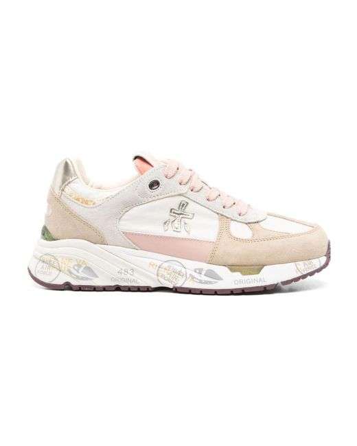 Premiata White Mased Leather Suede Panel Sneakers