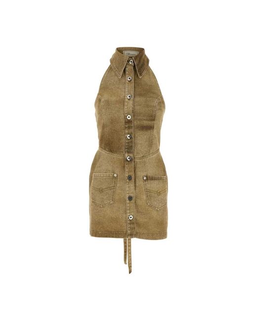 Blumarine Natural Buttoned Halterneck Mini Dress