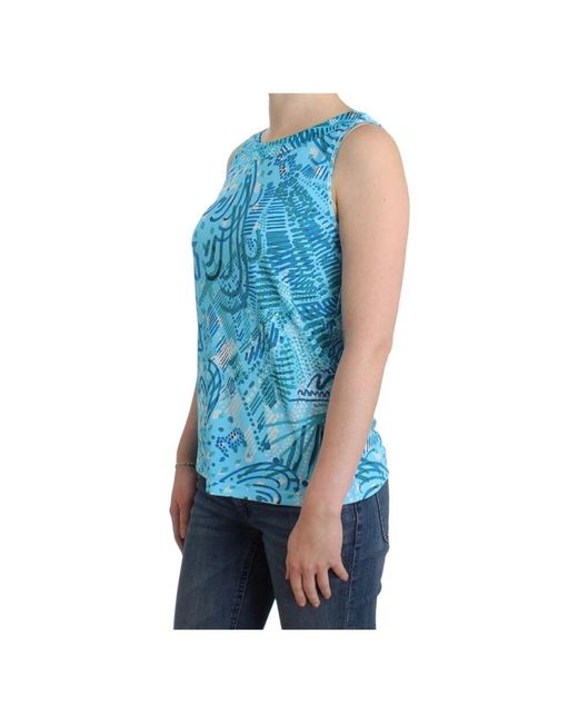 John Galliano Blue Elegantes ärmelloses top mit seidendetails