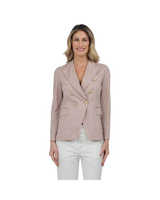 Circolo 1901 Jassen ,Roze ,Gestreepte Balmain Double-Breasted Jas in het Brown