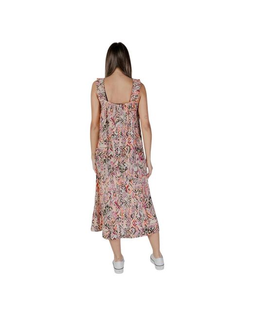 B.Young Kleedjes ,Veelkleurig ,Katoen Roze Bedrukte Zomerjurk Met Bandjes in het Brown