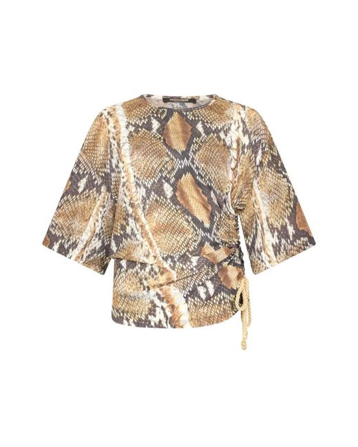 Roberto Cavalli Tops ,Bruin ,Animalier Print T-Shirt in het Natural