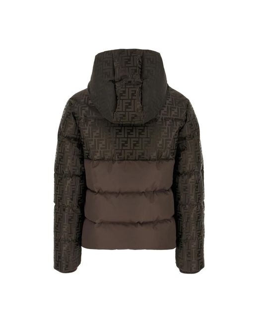 Fendi Ff Nylon Down Jacket in het Brown