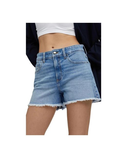 Gas Frayed Hem Denim Shorts in het Blue