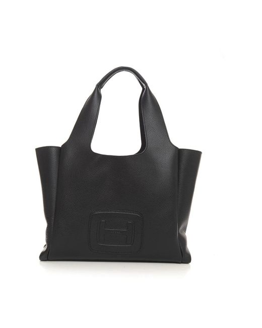 Hogan Black Leder einkaufstasche mit abnehmbarer clutch