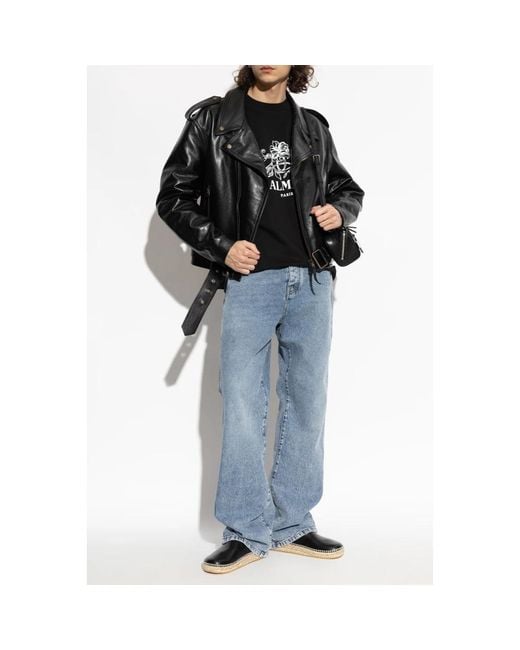 Balmain Black Leather Jackets for men