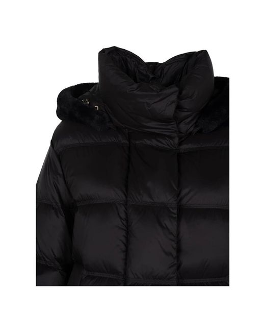 Geox Jassen ,Zwart ,Polyester Korte Gewatteerde Jas Met Afneembare Capuchon in het Black