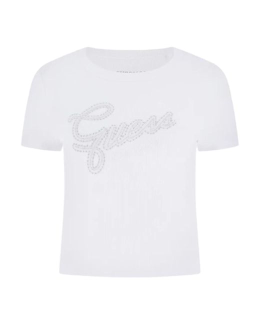 Guess Studs Script Tee in het White