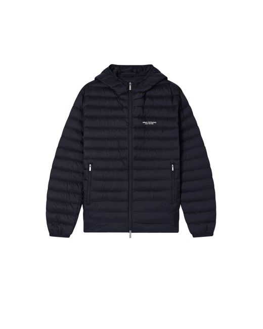 ARMANI EXCHANGE Jassen ,Zwart ,Nylon Full Zip Donsjack Met Capuchon in het Blue voor heren