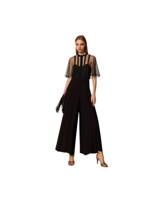 Twinset Jumpsuits & Playsuits ,Zwart ,Tule Crêpe En Plumetis Tule Jumpsuit in het Black