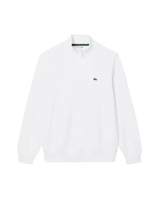 Lacoste Hoodies & Sweatvesten ,Wit ,Katoen Fleece Sweatshirt Met Rits in het White voor heren