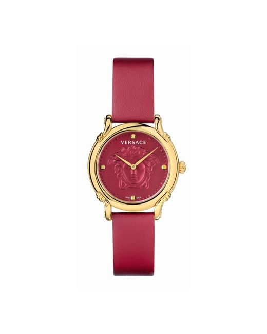 Safety pin orologio in pelle rosso di Versace in Red