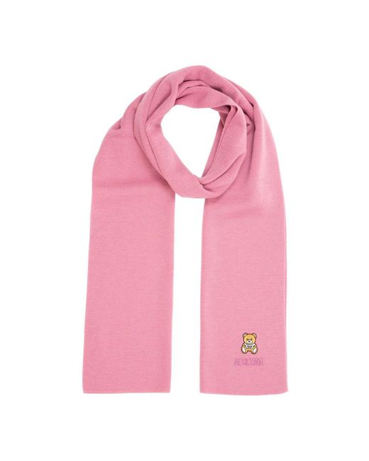 Moschino Pink Teddy Bear Wool Wool Scarf