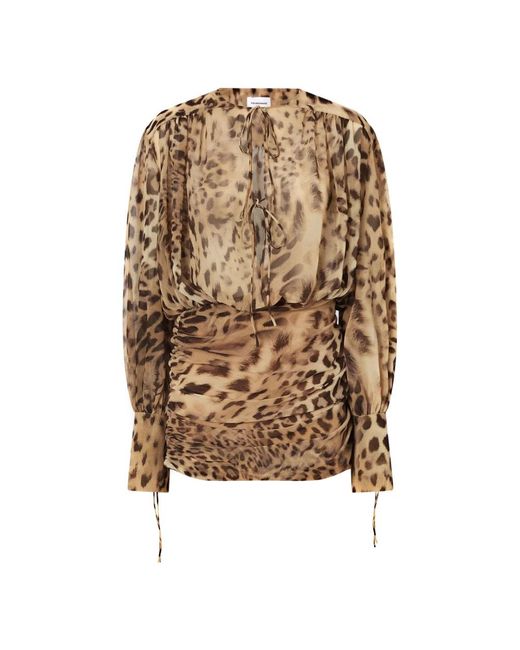 ANDAMANE Animalier Lace Up Mini Jurk in het Natural