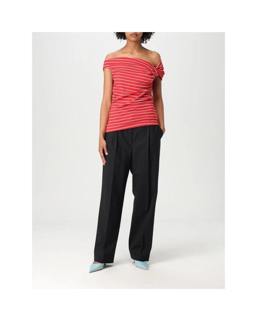 MSGM Red Rot Gestreiftes Schulterfreies Oberteil