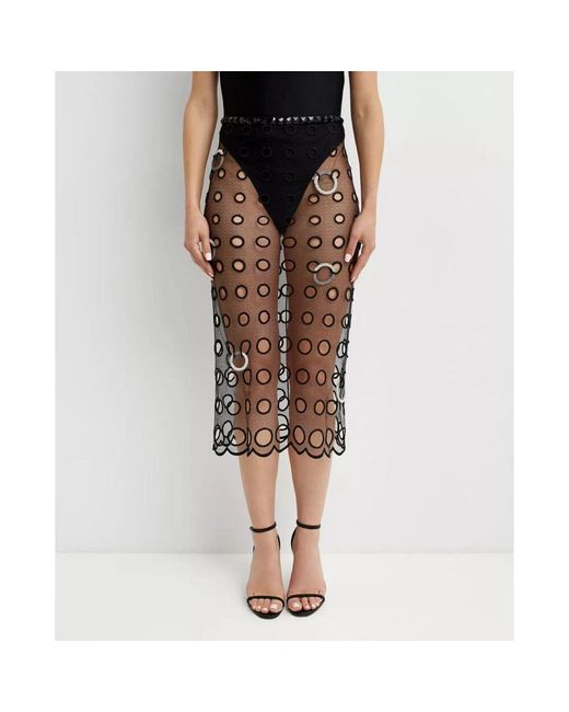 Nue Black Schwarzer Mesh Midi Rock Mit Funkelnden Details