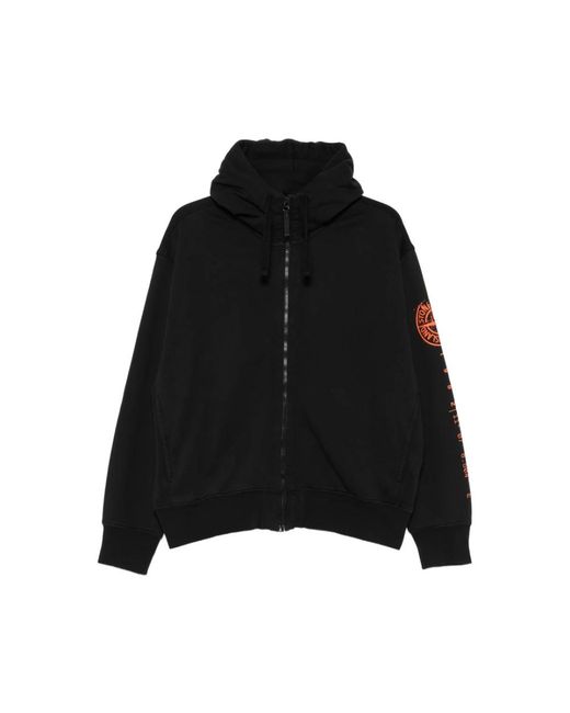 Stone Island Logo Patch Zip-Up Sweatshirt in het Black voor heren