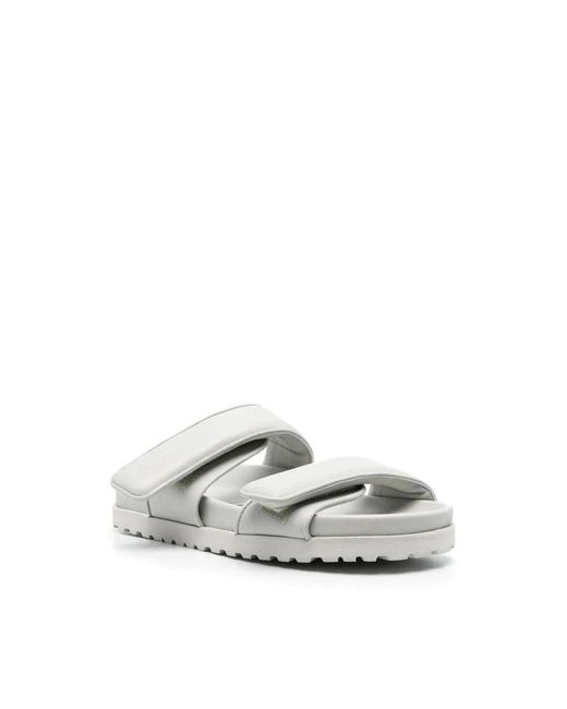 Gia Borghini White Graue Leder Sandalen Mit Offener Spitze
