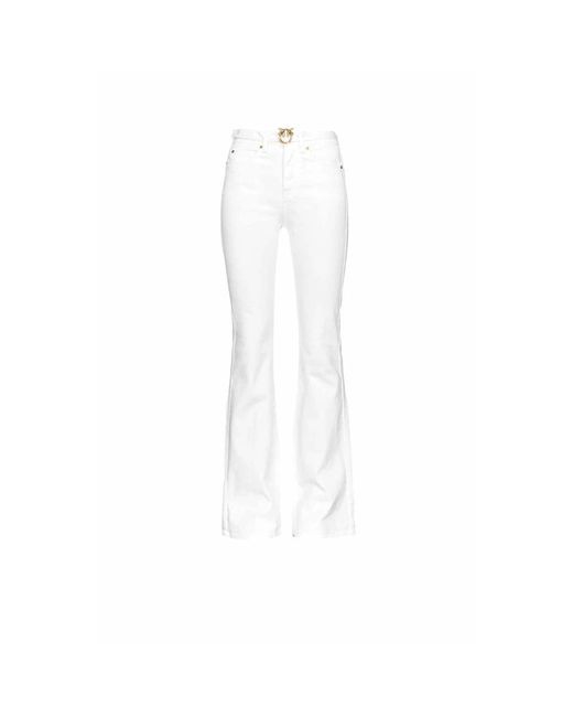 Jeans bianchi flare-fit con fibbia love birds diamond cut di Pinko in White
