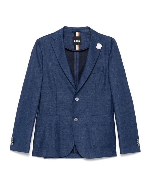 HUGO Jassen ,Blauw ,Linnen Gemengde Linnen Jas Met 2 Knopen in het Blue voor heren