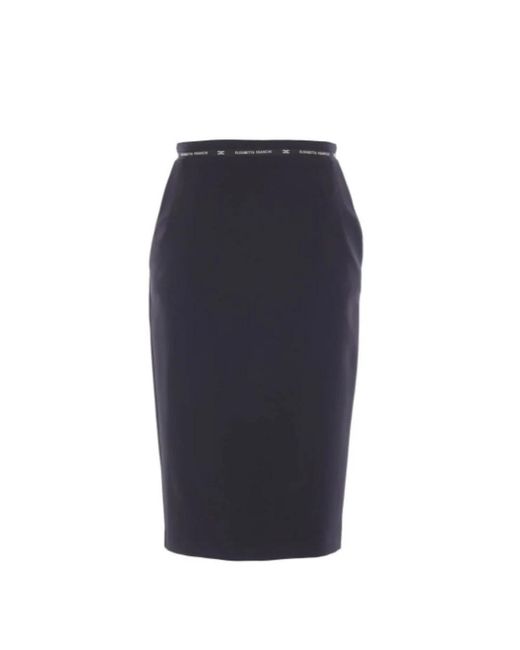 Elisabetta Franchi Blue Schwarzer Crêpe-Rock Mit Maßgeschneidertem Bund