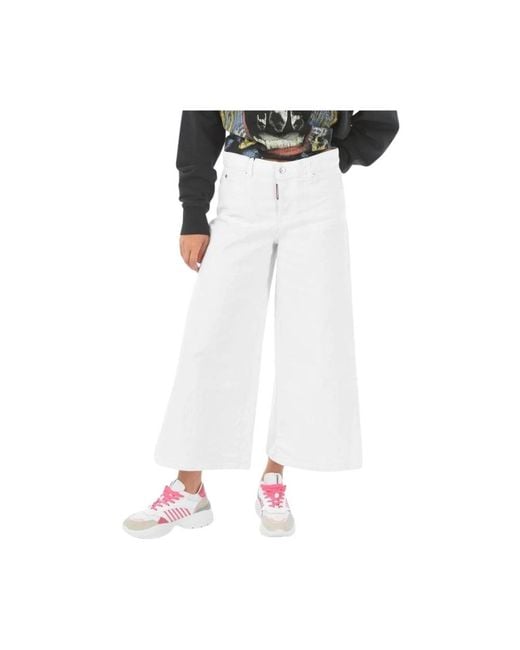 DSquared² Jeans ,Wit ,Denim Cropped Wijde Jeans in het White