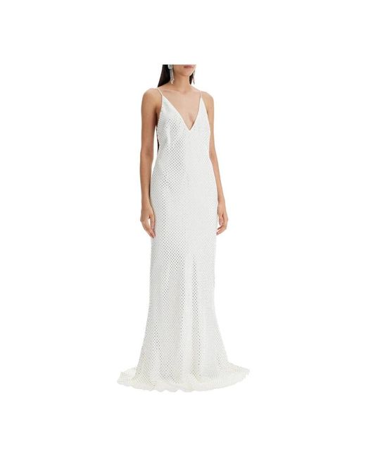 Alessandra Rich White Rhinestone maxi slip kleid