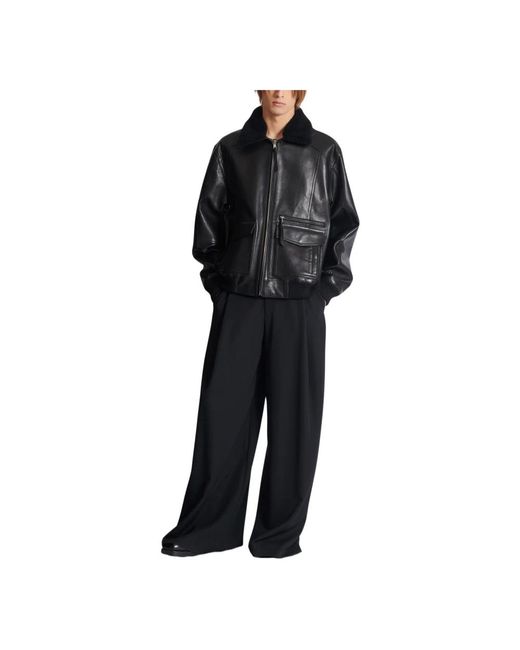 Balmain Jassen ,Zwart ,Leer Lamsleren Aviator Bomberjack in het Black voor heren