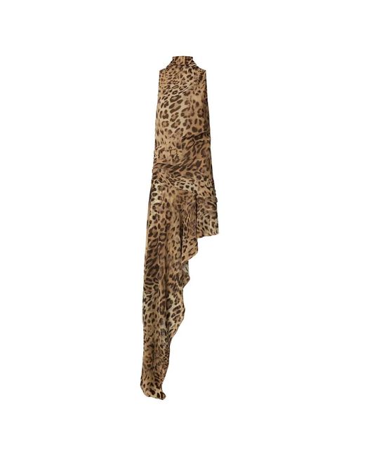 ANDAMANE Kleedjes ,Bruin ,Animalier Maxi Jurk Met Col in het Natural