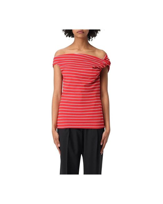 MSGM Red Rotes Gestreiftes Off-Shoulder-Top