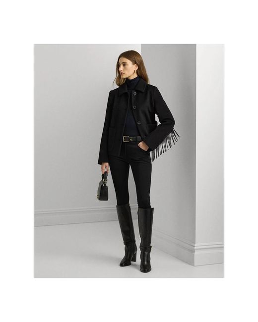 Ralph Lauren Black Schwarzer tel mit fransen aus wollmischung