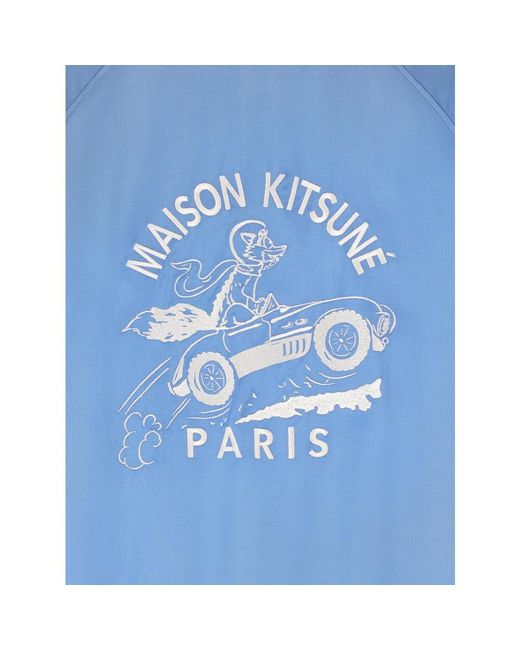 Maison Kitsuné Blue Bestickte viskosejacke mit gerippten profilen