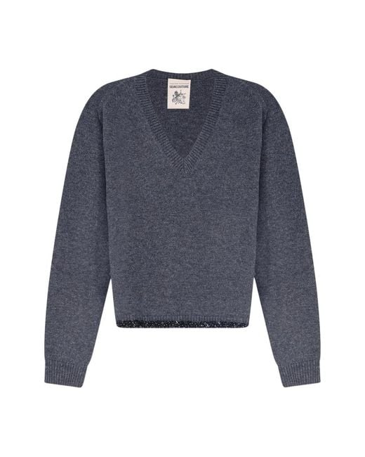 Semicouture Blue V-Neck Knitwear