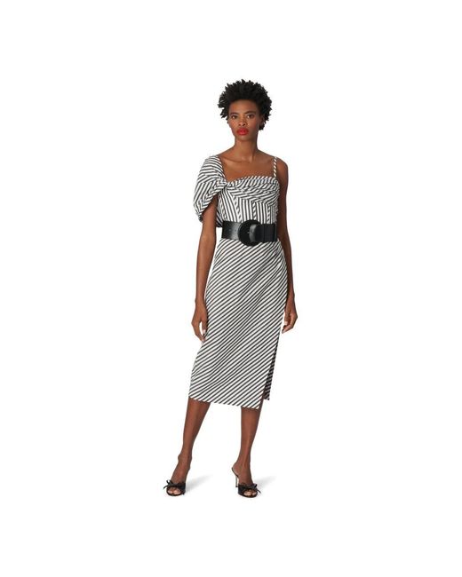 Carolina Herrera Gray Gestreiftes one-shoulder korsett kleid