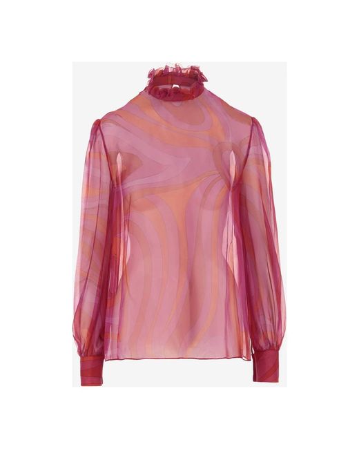 Emilio Pucci Marmerprint Zijden Chiffon Blouse in het Pink