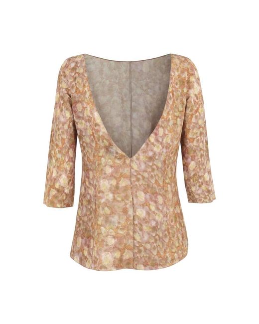 Cortana Brown Wendbare seidentop azalea print