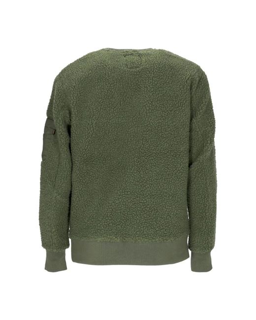 Alpha Industries Hoodies & Sweatvesten ,Groen ,Polyester Sherpa Crewneck Sweatshirt Salie Groen in het Green voor heren