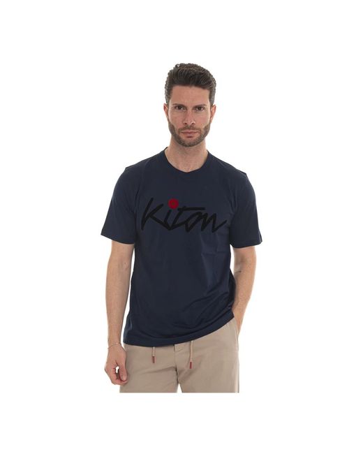 Kiton Maxi logo baumwoll t-shirt in Blue für Herren