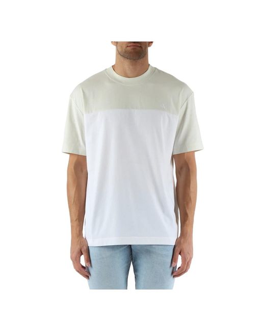 T-shirt in cotone con blocco colore e ricamo logo di Calvin Klein in White da Uomo
